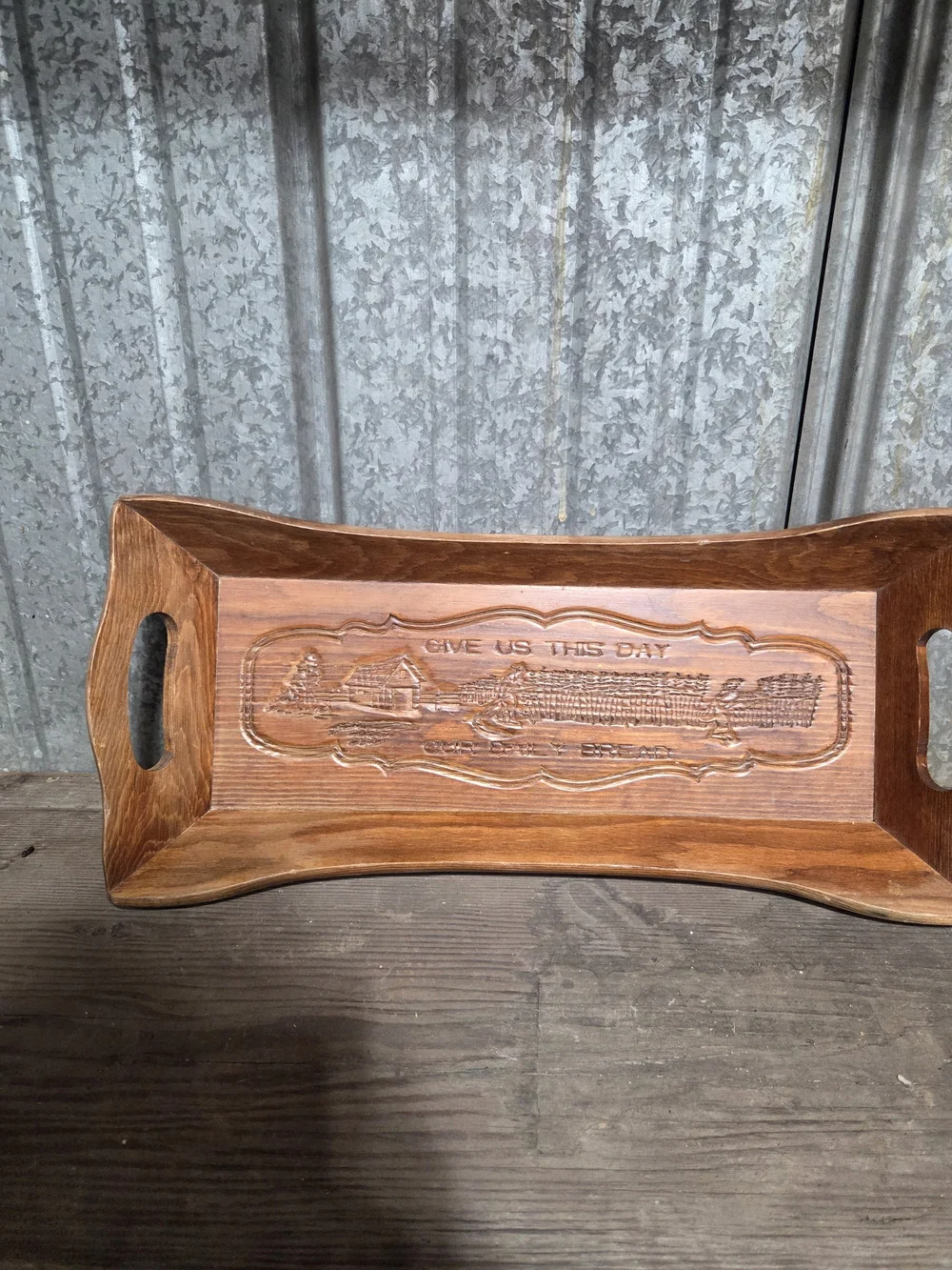 Carved Wooden Serving Tray - Brown
